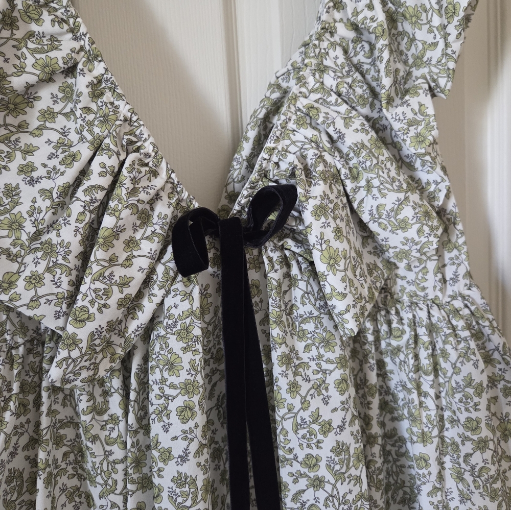 Floral Dress with Black Velvet Bow